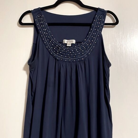 Dress Barn soft, beaded and detailed round yoke tank with gathers - Picture 5 of 10